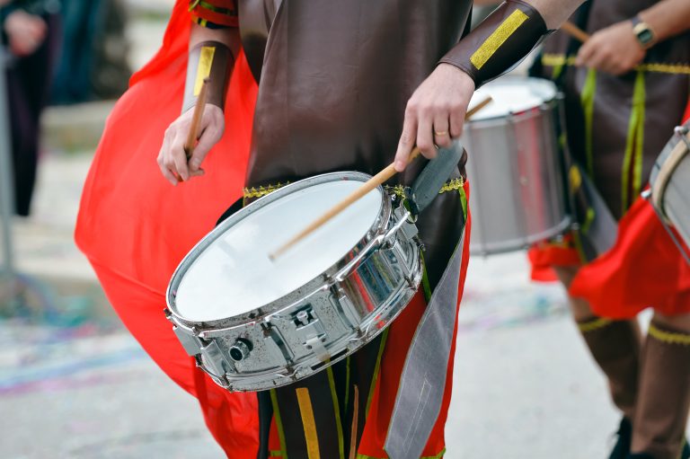 Closeup detail of battalion participants during epic reenactment parade